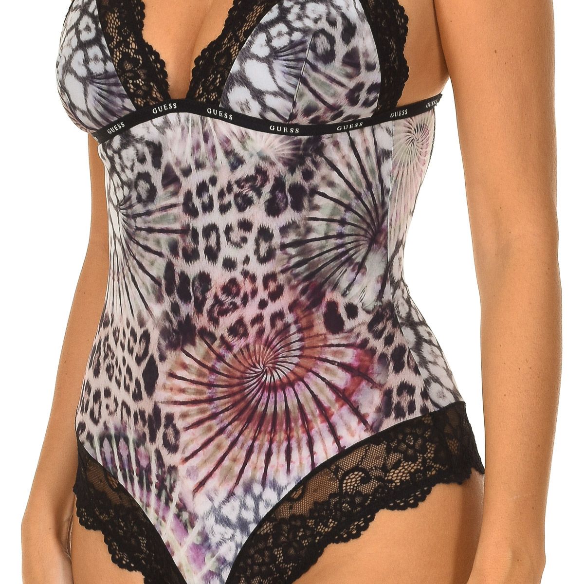 Leopard-Print Body mit Spitzenbesatz