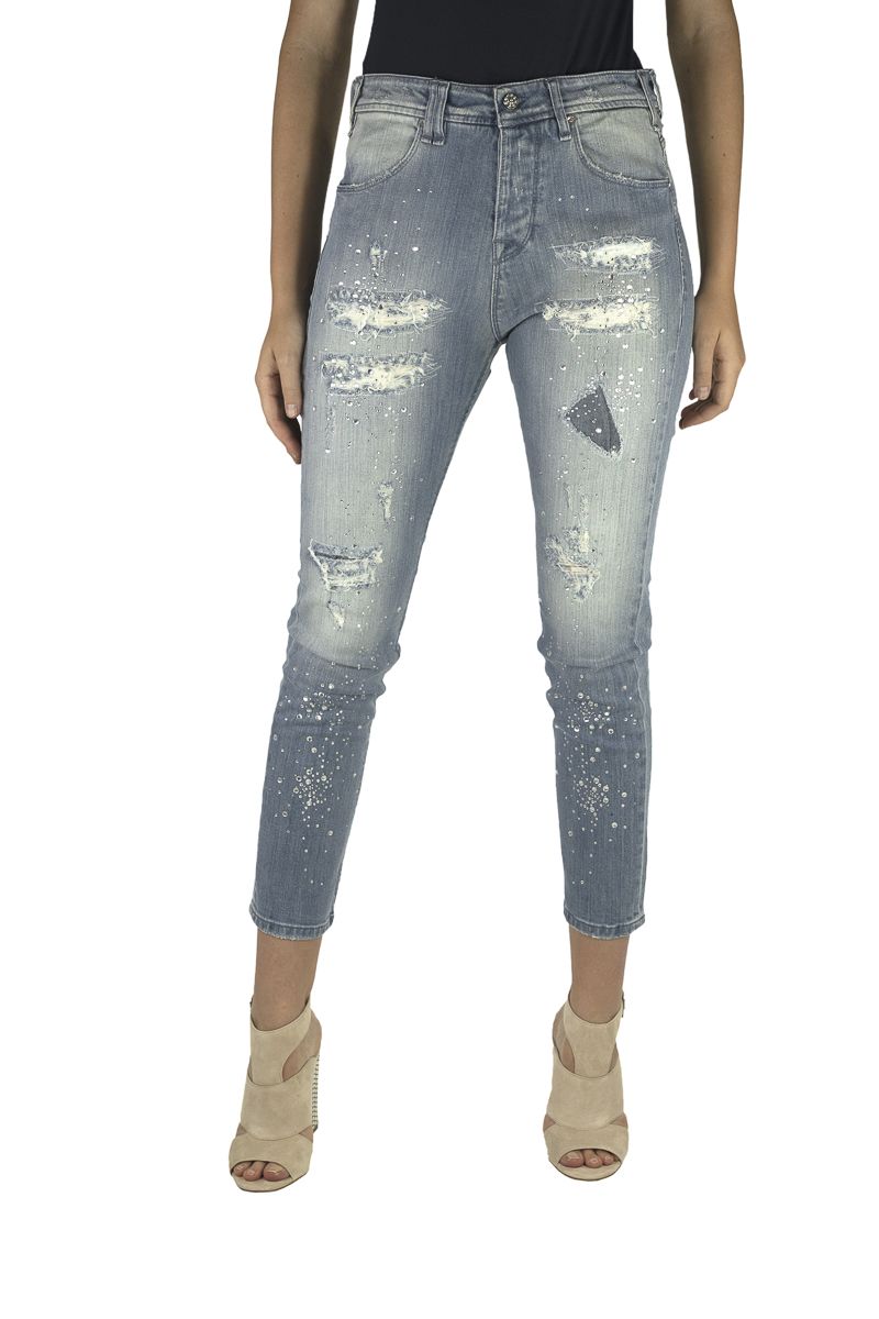 Verzierte Slim-Fit-Jeans im Distressed-Look