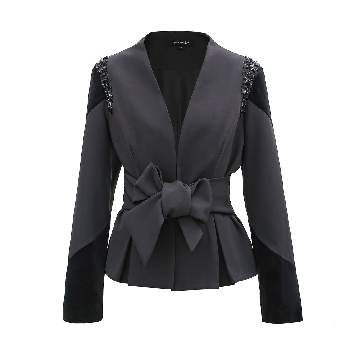 Taillierter Bi-Material Blazer mit Schleife
