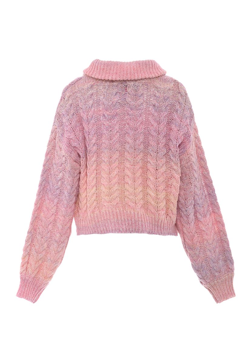 Grob gestrickte Zopfstrickjacke mit Reißverschluss