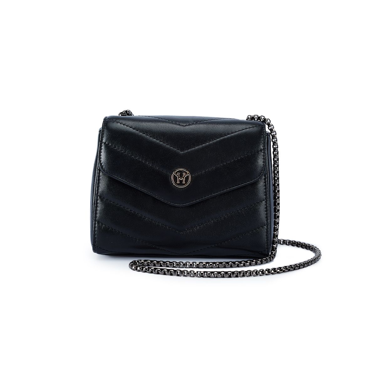 Gesteppte Leder-Schultertasche mit Kette