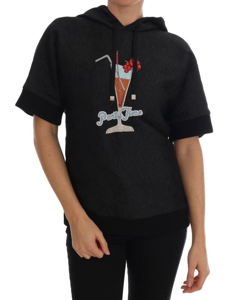 Kristallverzierter Hoodie mit Brokatmuster