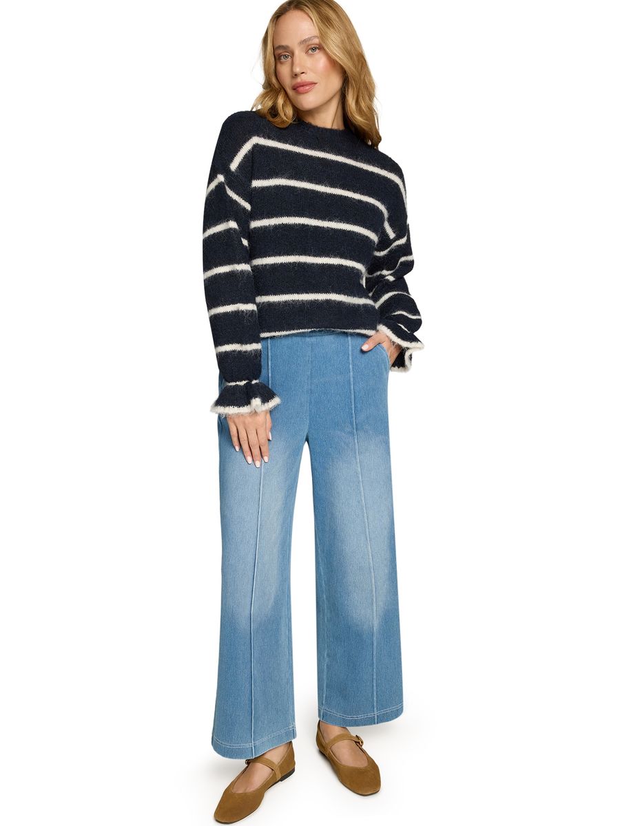 Hochgeschnittene Wide-Leg Denim Hose