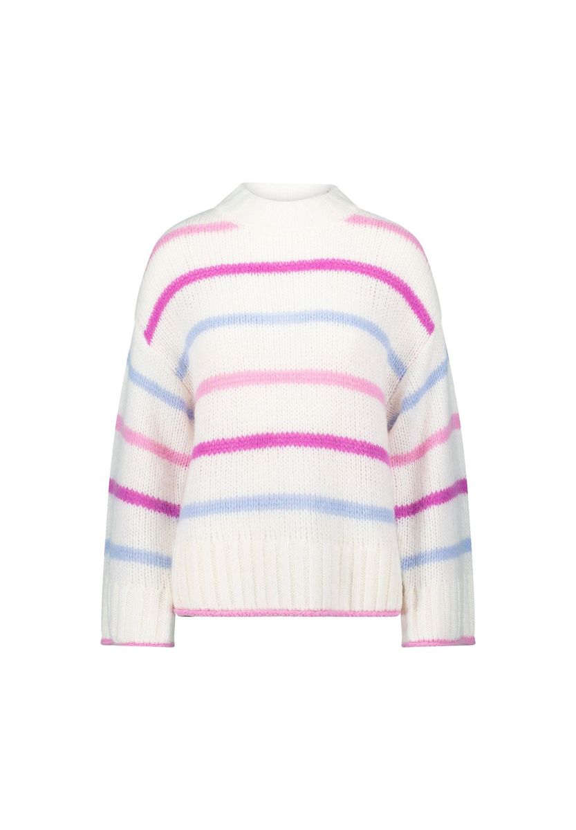 Gestreifter Grobstrickpullover mit Rundhals