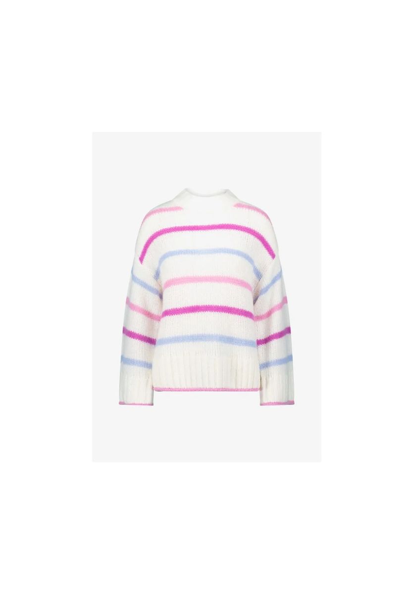 Gestreifter Grobstrickpullover mit Rundhals