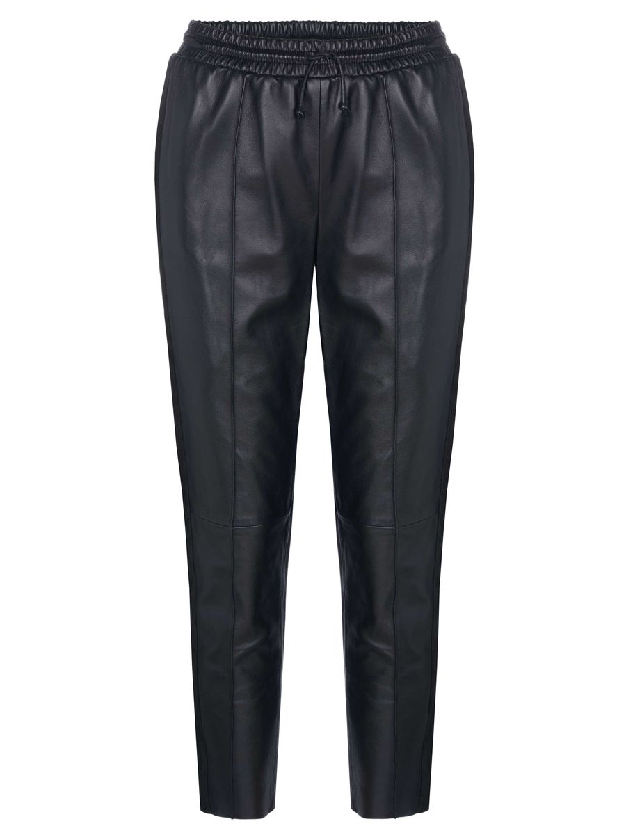 Schmal zulaufende Lederhose mit Kordelzug