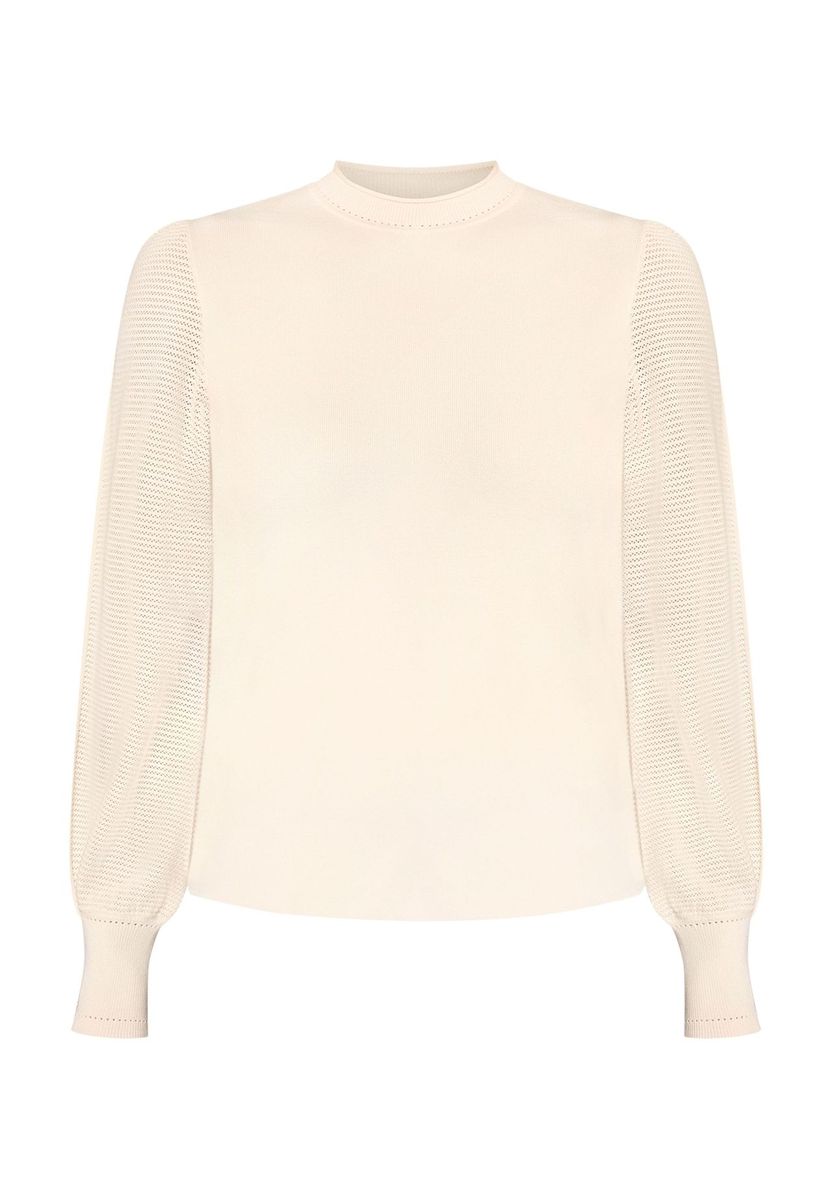 Strickpullover mit Stehkragen und Puffärmeln