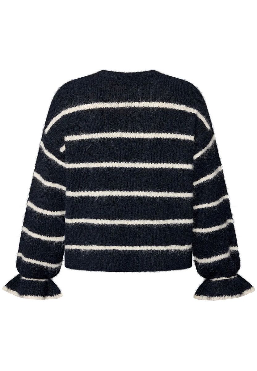 Gestreifter Flauschpullover mit Rüschenbündchen