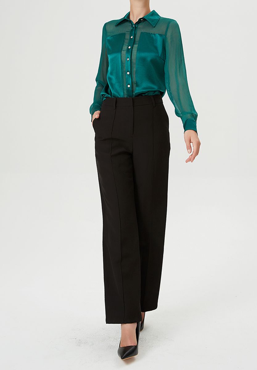 Schneiderhose mit hohem Bund und geradem Bein