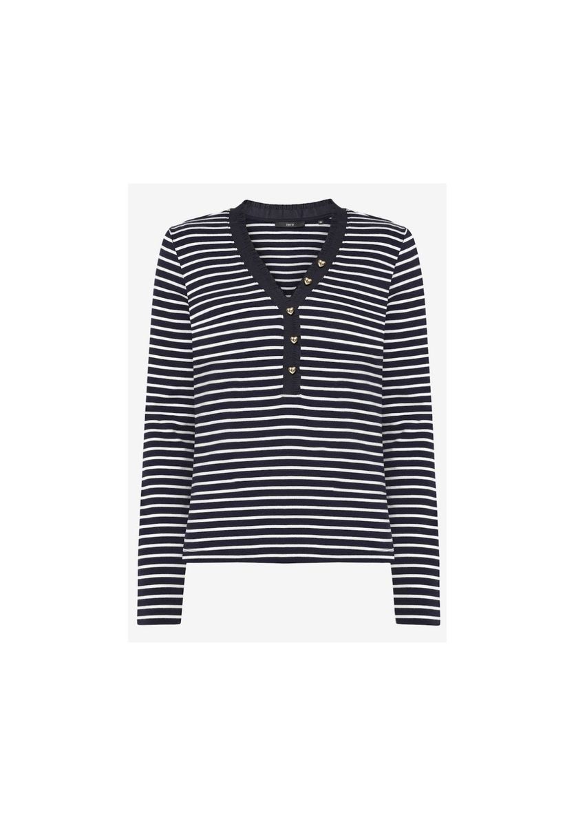 Gestreiftes Langarmshirt mit Henley-Ausschnitt