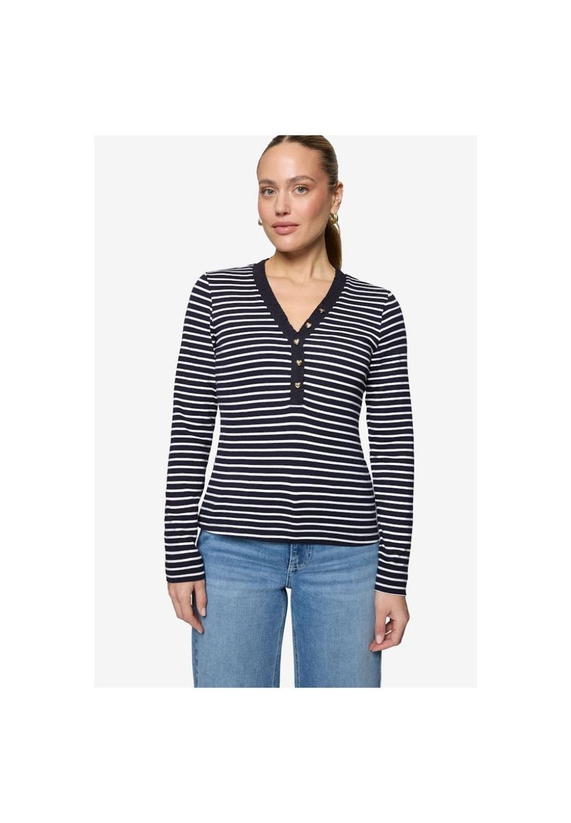 Gestreiftes Langarmshirt mit Henley-Ausschnitt