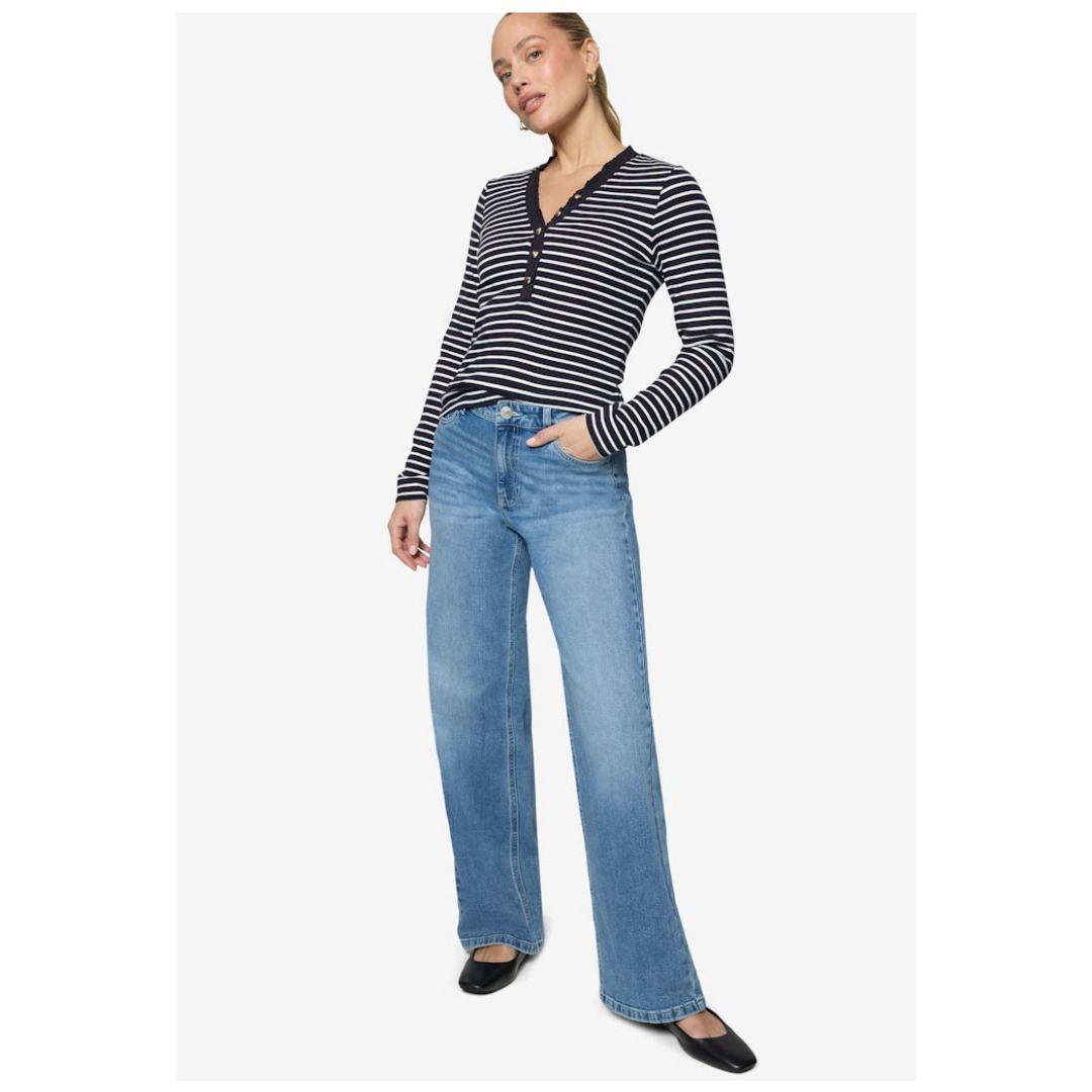 Gestreiftes Langarmshirt mit Henley-Ausschnitt