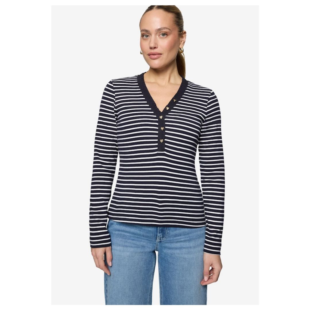 Gestreiftes Langarmshirt mit Henley-Ausschnitt