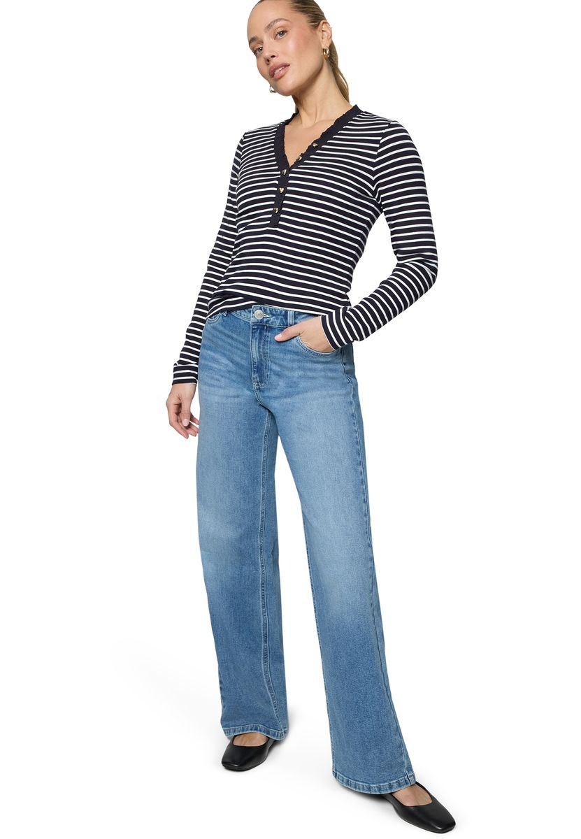 Gestreiftes Langarmshirt mit Henley-Ausschnitt