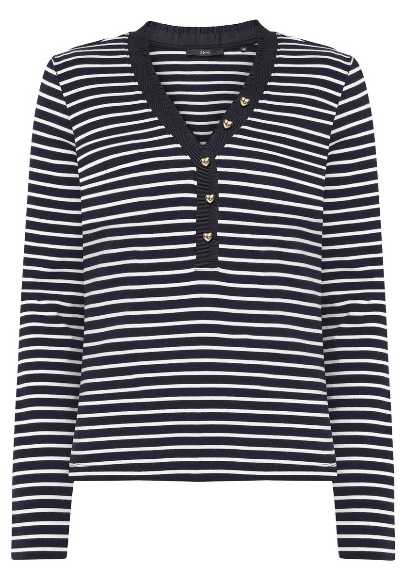 Gestreiftes Langarmshirt mit Henley-Ausschnitt
