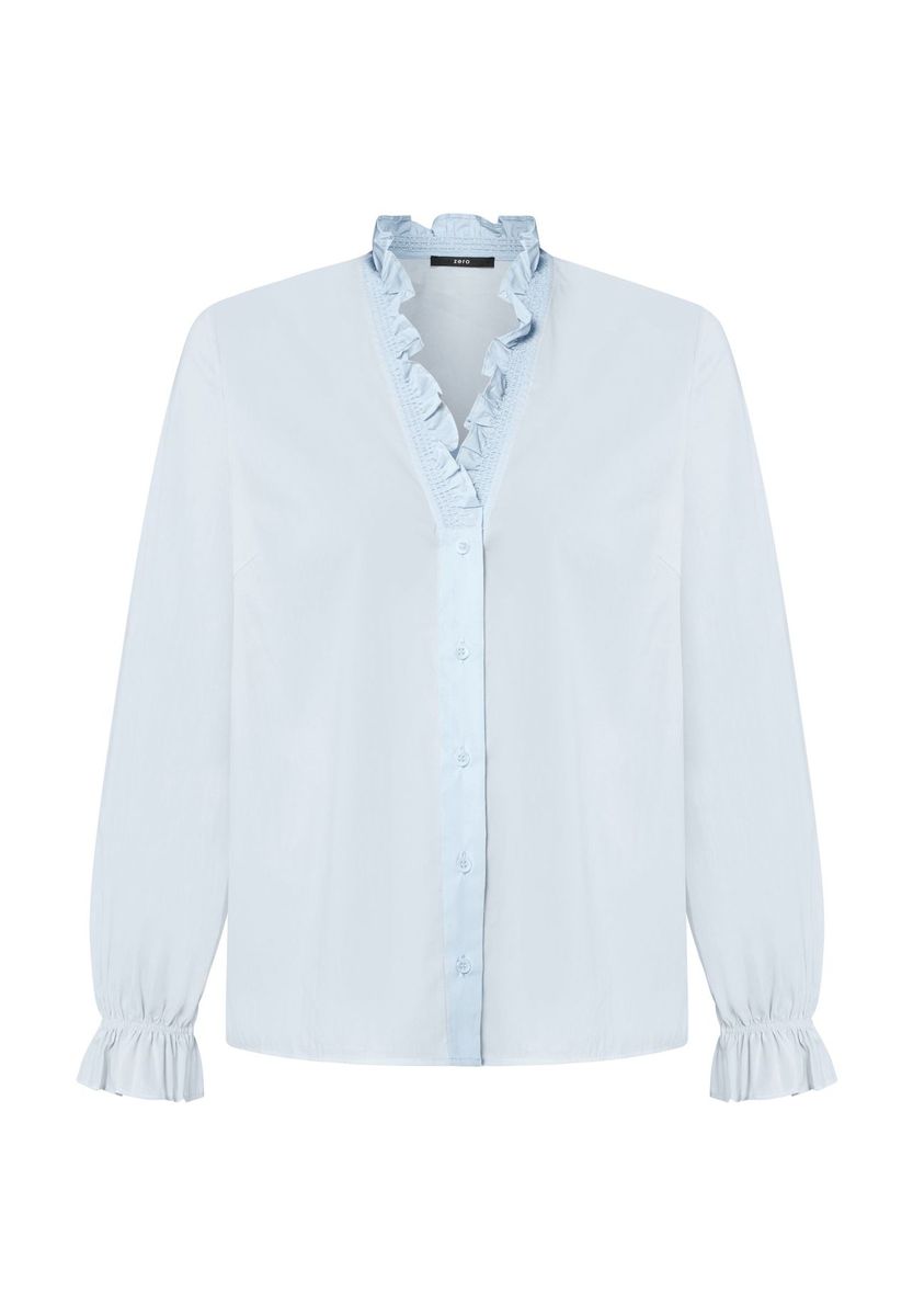 Rüschenbluse mit V-Ausschnitt und Manschetten
