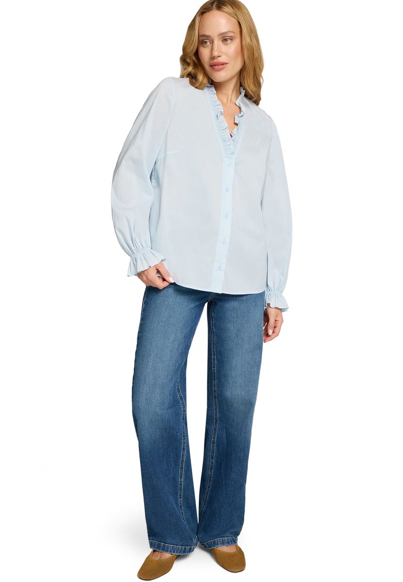 Rüschenbluse mit V-Ausschnitt und Manschetten