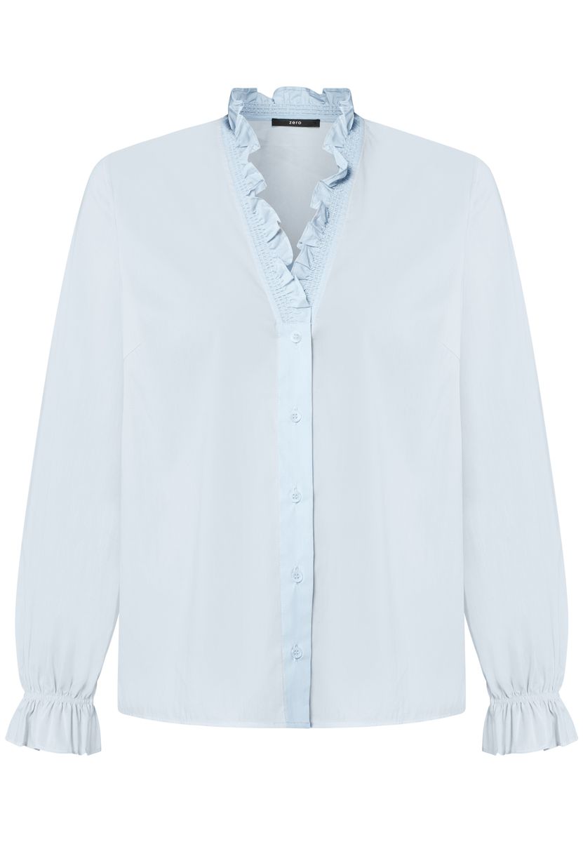 Rüschenbluse mit V-Ausschnitt und Manschetten