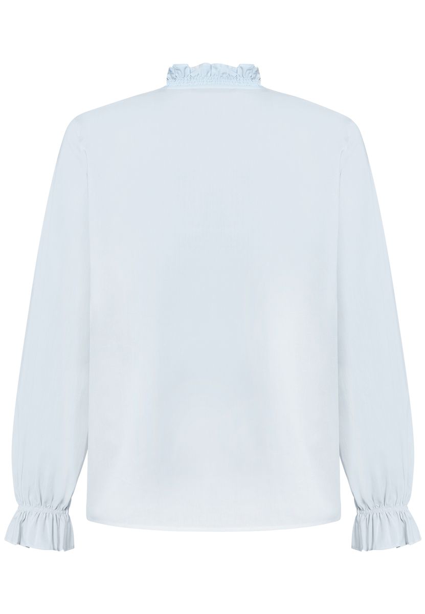Rüschenbluse mit V-Ausschnitt und Manschetten