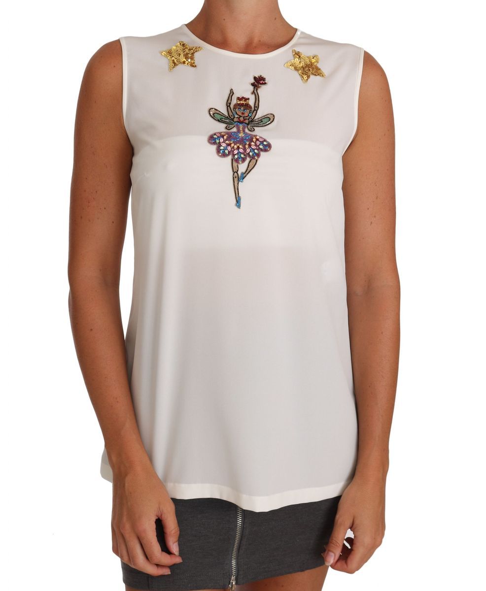 Bestickte Seidenbluse mit Fee