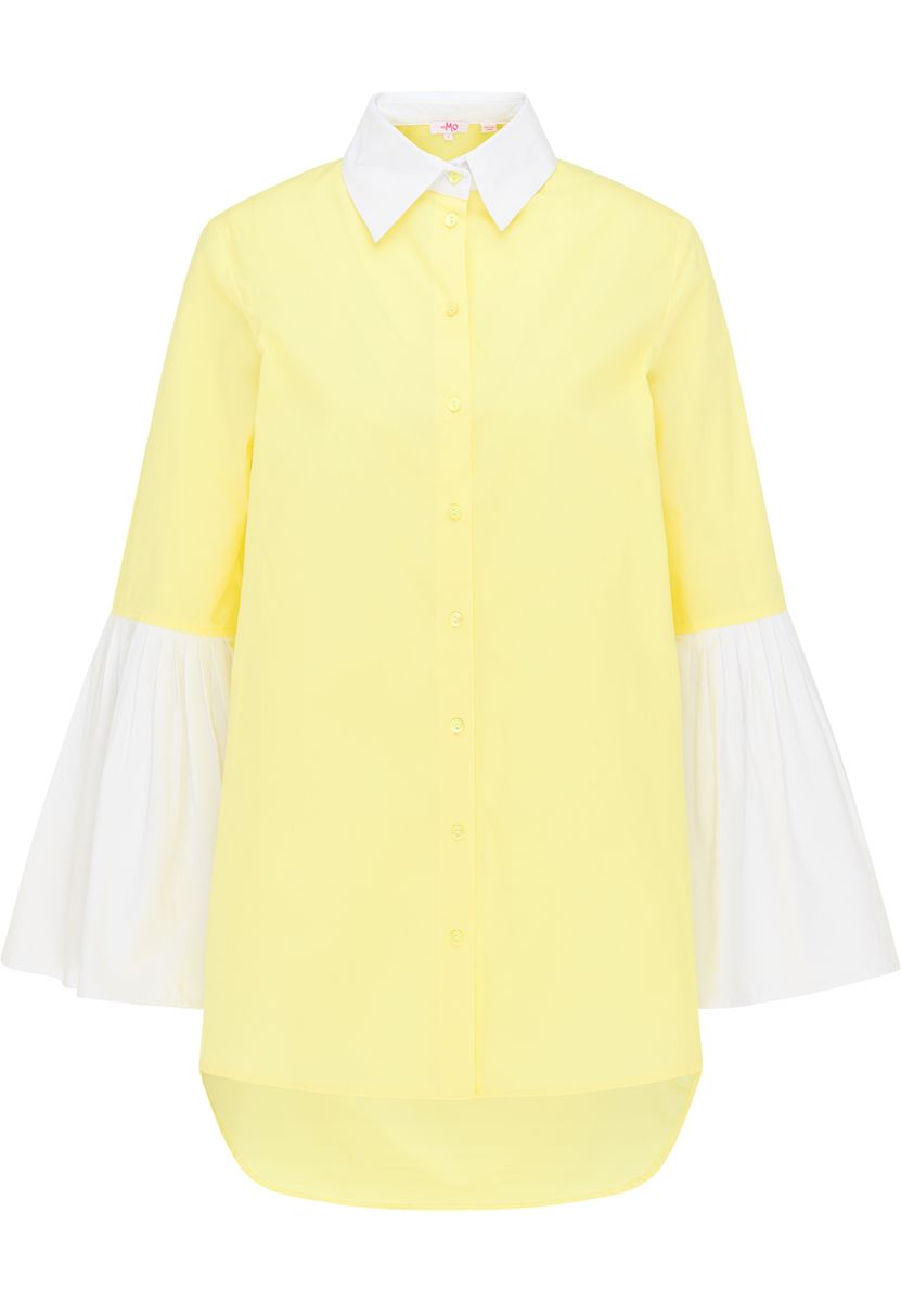 Bluse mit Kontrastkragen und Trompetenärmeln