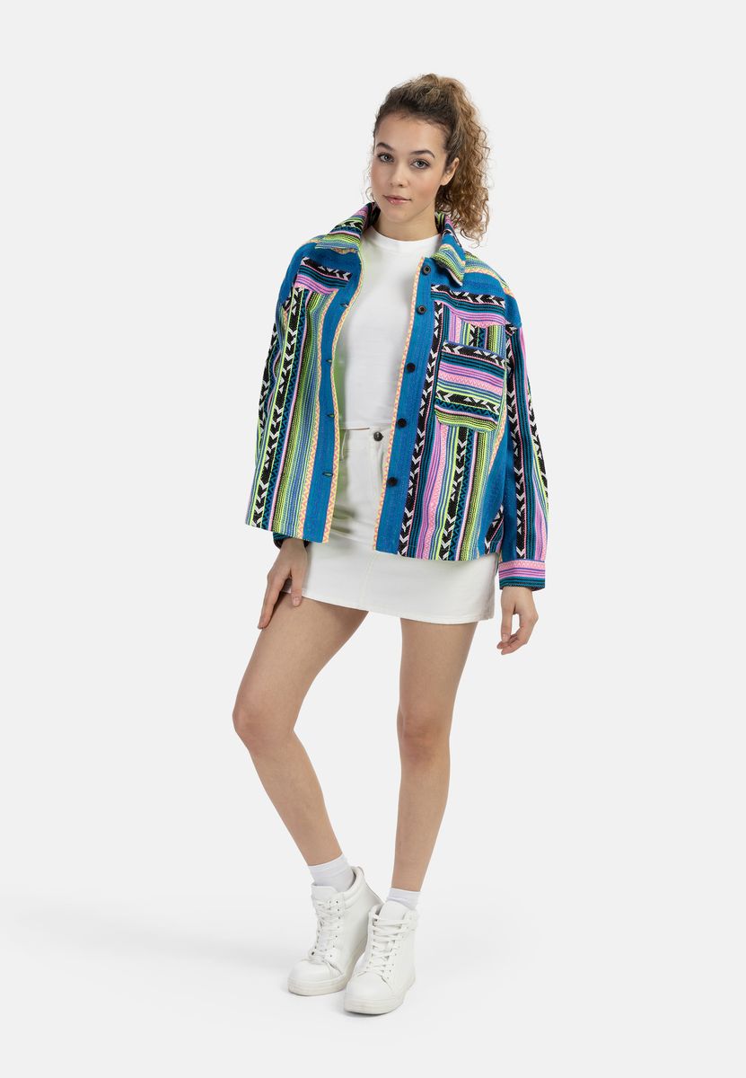 Bunte Oversize-Hemdjacke mit Ethno-Muster