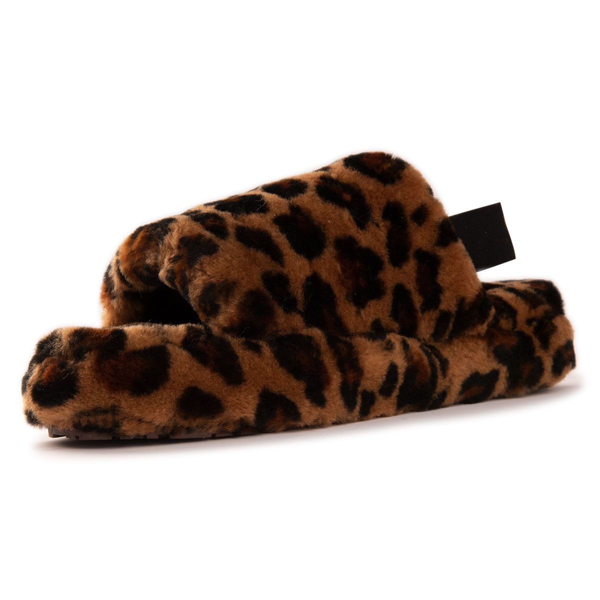 Lammfell-Sandalen mit Leopardenmuster