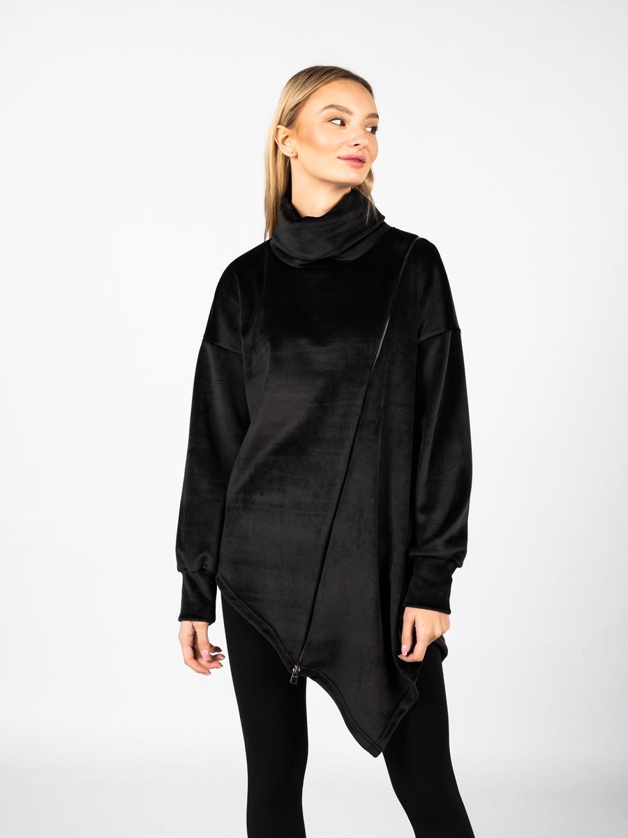 Asymmetrischer Samt-Rollkragenpullover