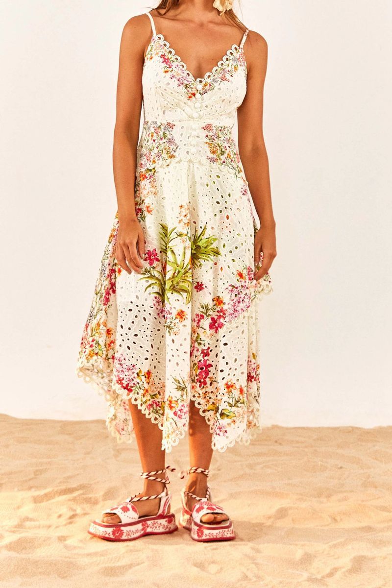 Midi-Kleid mit Lochstickerei und Zipfelsaum