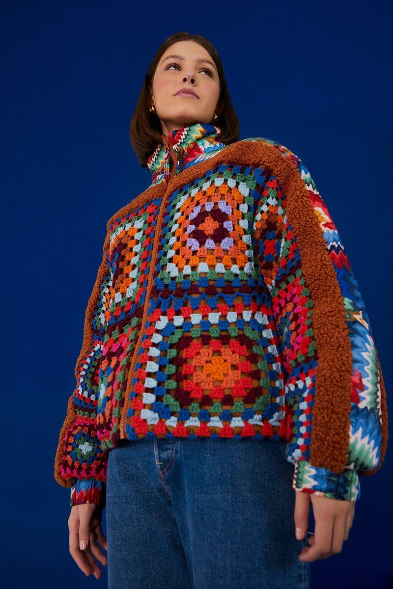 Wendbare Häkel-Fleece-Pufferjacke