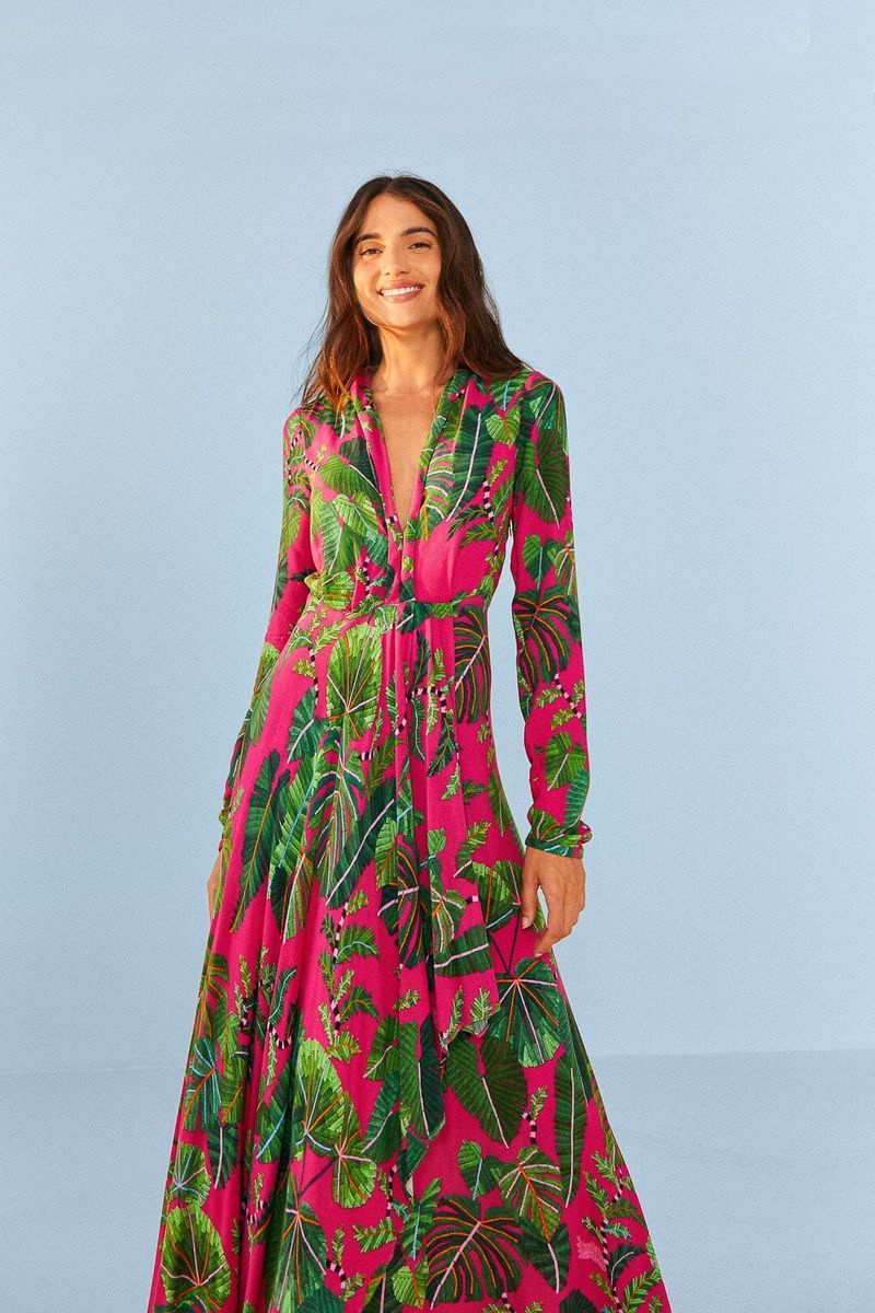 Maxikleid mit tropischem Blattmuster