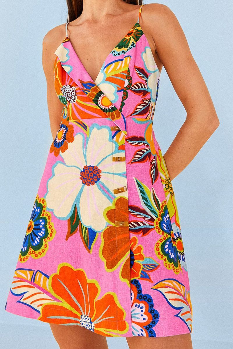 Minikleid mit tropischem Blumenprint und Wickeloptik