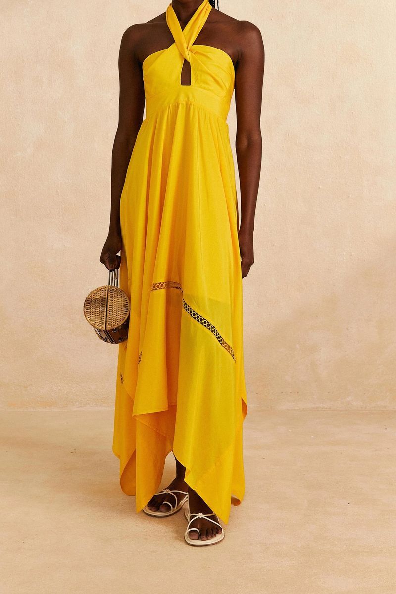 Halter-Maxikleid mit Cut-out und Spitze