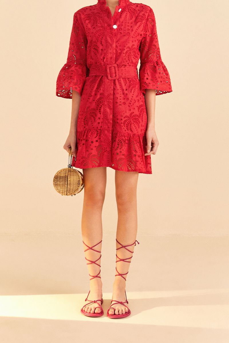 Minikleid mit Palmen-Lochstickerei