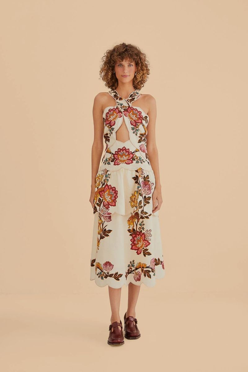 Midi-Kleid mit Blumenmuster und Cut-Out
