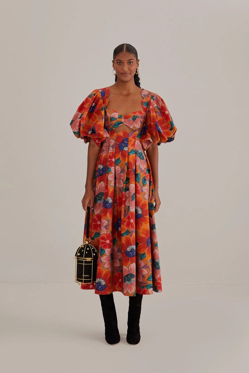 Florales Midi-Kleid mit Cut-Outs
