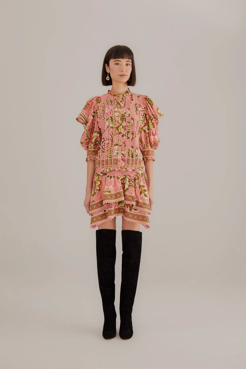 Gestufter Minirock mit Blumenmuster