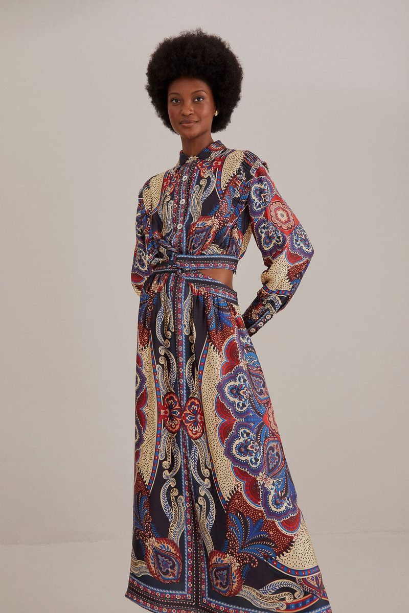 Maxikleid mit Schal-Print und Cut-Out
