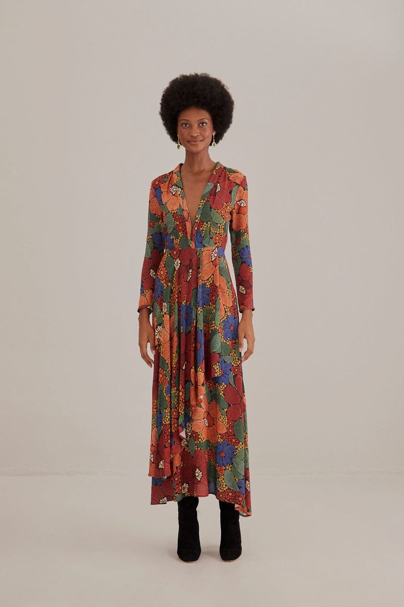 Maxikleid mit Blumenprint und V-Ausschnitt