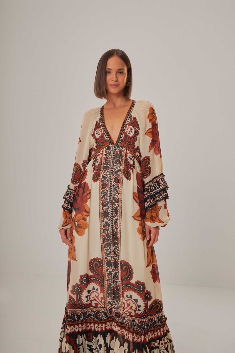 Maxikleid mit aufwendigem Tapisserie-Muster