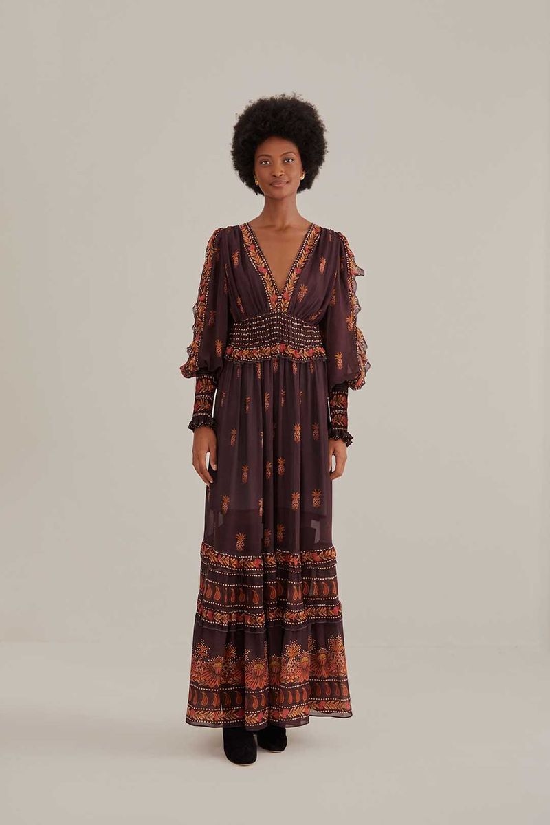 Maxikleid mit Paisley-Muster und Smok-Taille