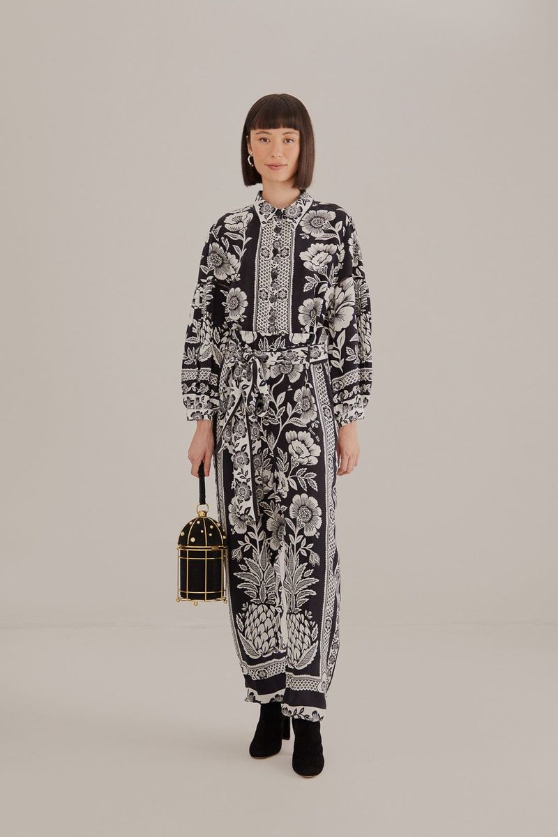 Jumpsuit mit Ananas-Garten-Print und Gürtel