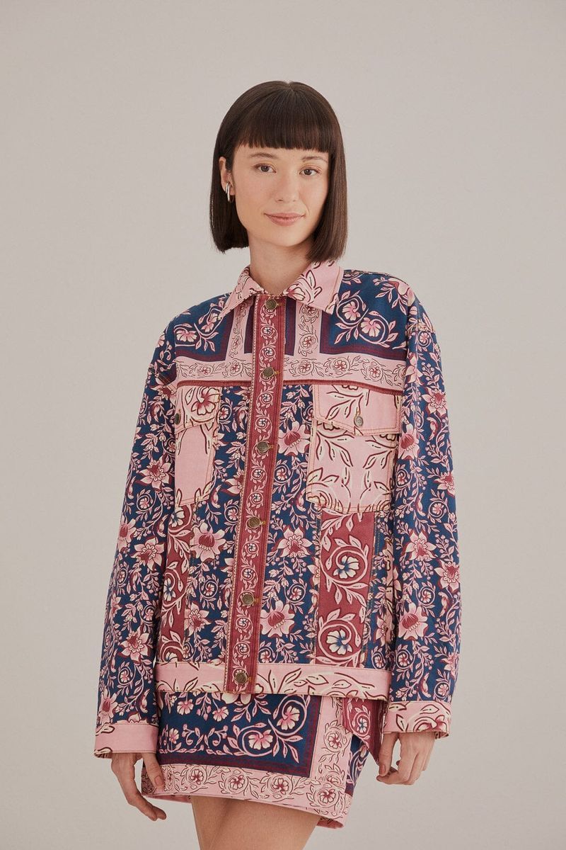 Baumwolljacke mit ornamentalem Blumenprint
