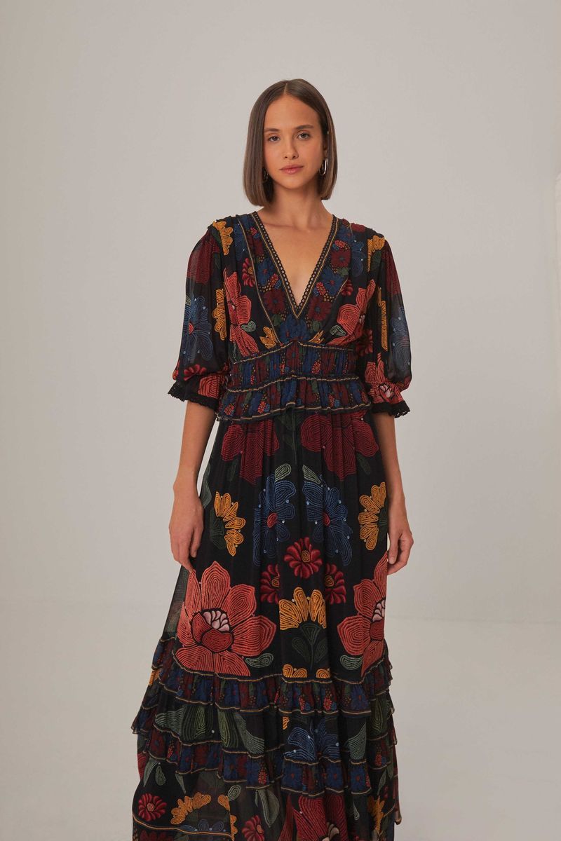 Maxikleid mit floralem Garten-Print