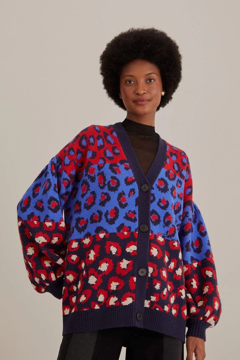 Bunter Strickcardigan mit Leoparden-Mix
