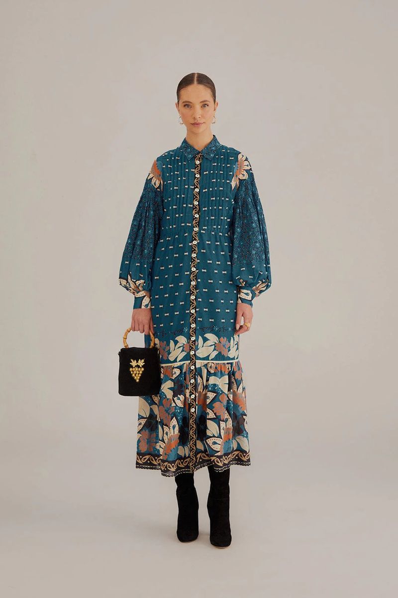 Gemustertes Bohemian Maxi-Hemdkleid