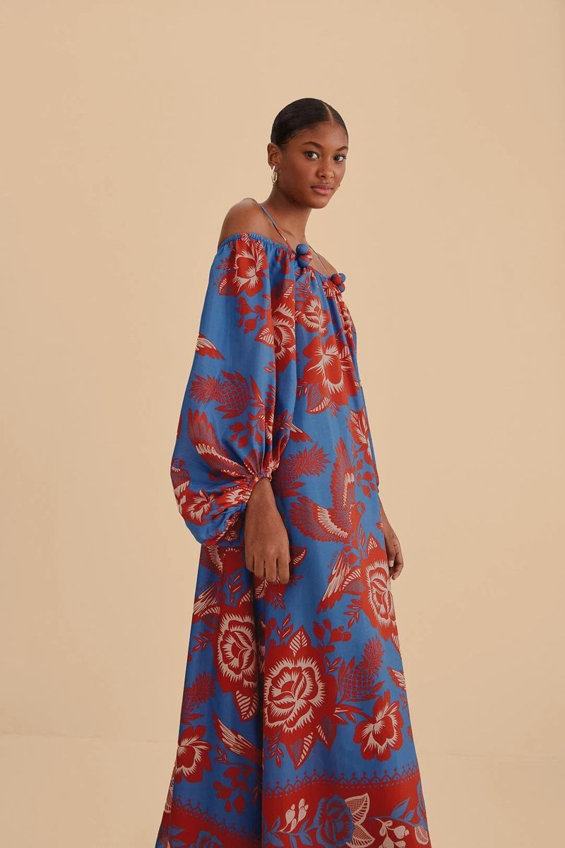 Maxikleid mit Botanik-Print und Carmen-Ausschnitt