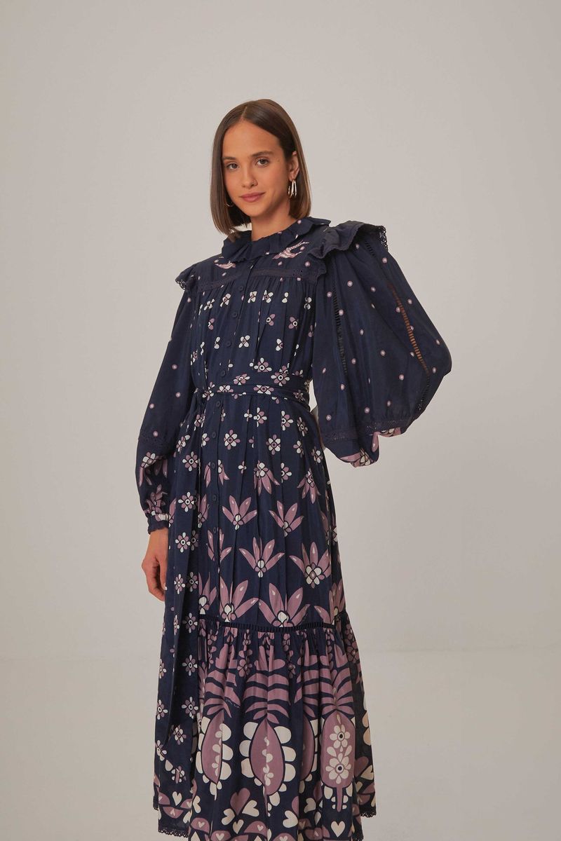 Botanisches Midikleid mit Rüschen