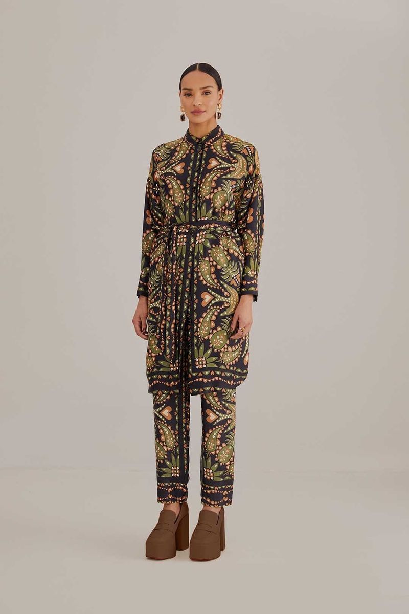 Ornamente-Print Maxi-Hemdkleid