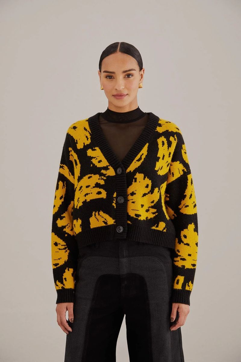 Strick-Cardigan mit abstraktem Bananenmuster